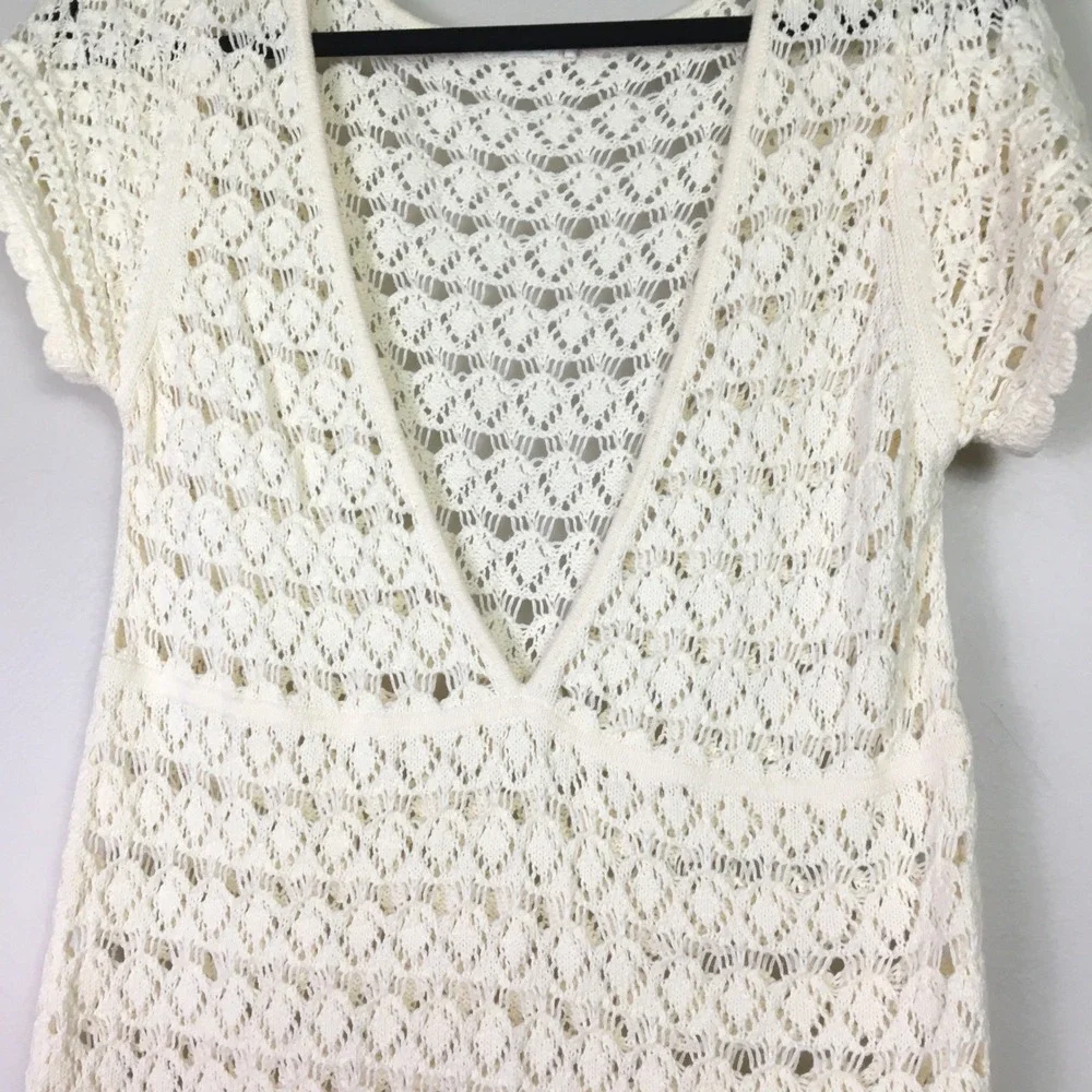Old Navy Crochet Knit V-Neck Mini Dress XL Cream White